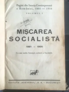 MISCAREA SOCIALISTA 1881-1900 - I.C. ATANASIU  VOLUMUL 1