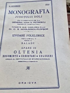 Monografia judetului Dolj. Volumul II partea I Izvoare folklorice, balade