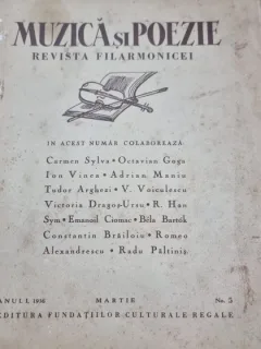 Muzica si poezie, Revista Filarmonicei - anul I, 1936, Martie, nr 5 (articol principal - Comemorarea Reginei Carmen Silva la Academia Romana)
