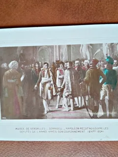 Napoleon Bonaparte dupa incoronare, reproducere tip carte postala, dupa un tablou de la Vesailles