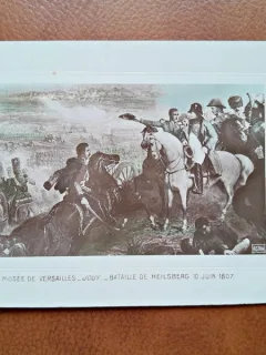 Napoleon Bonaparte in batalia de la Heilsberg, reproducere tip carte postala, dupa un tablou de la Versailles
