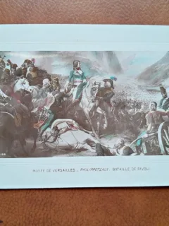 Napoleon Bonaparte in batalia de la Rivoli, reproducere tip carte postala, dupa un tablou de la Versailles
