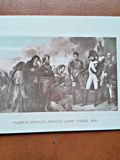 Napoleon Bonaparte in fata Madridului, reproducere tip carte postala, dupa un tablou de la Versailles