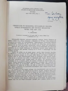 Observatii pe marginea izvoarelor privind evenimente din istoria Moldovei intre anii 1467-1474 - C. Cihodaru  cu dedicatie