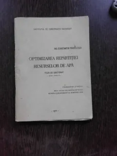 OPTIMIZAREA REPARTITIEI RESURSELOR DE APA - CONSTANTIN PARVULESCU  (TEZA DE DOCTORAT)