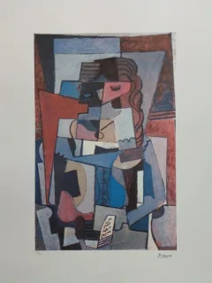 Pablo Picasso - Femme en corset lisant un livre (Femeie in corset citind o carte), litografie originala