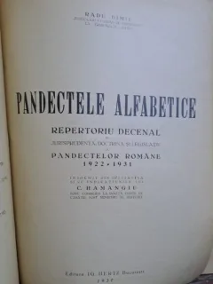 Pandectele alfabetice , repertoriu decenal , 1922-1931 , Radu Dimiu