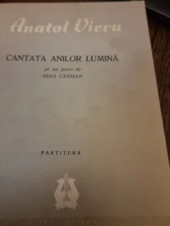 Partitura Cantata anilor lumina,Anatol Vieru, dedicatie pentru Nina Casian