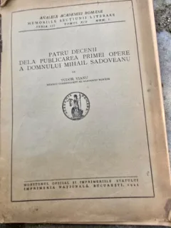 Patru decenii de la publicarea primei opere a domnului Mihail Sadoveanu - Tudor Vianu