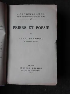 PRIERE ET POESIE - HENRI BREMOND  (CARTE IN LIMBA FRANCEZA)