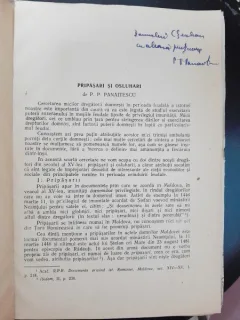 Pripasari si Osluhari - P.P. Panaitescu  cu dedicatie