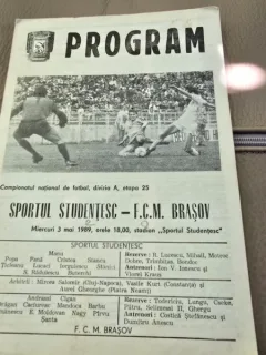 Program meci fotbal Sportul Studentesc - FCM Brasov mai 1989