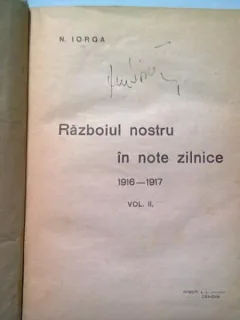 RAZBOIUL NOSTRU IN NOTE ZILNICE 1916-1917 - N. IORGA  VOL.II