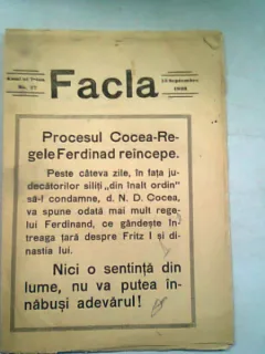 REVISTA FACLA NR.37/SEPTEMBRIE 1923   (PROCESUL COCEA-REGELE FERDINAND REINCEPE)