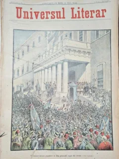 Revista Universul Literar nr.12/1897  pe coperta demonstratie populara in fata palatului Regal din Atena