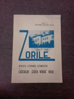 Revista Zorile nr.3-4/1968  revista literar stiintifica a liceului Cuza-Voda din Husi, numar festiv al semicentenarului