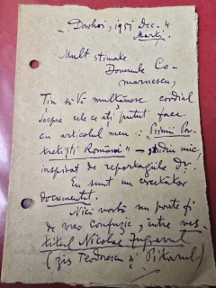 Scrisoare a istoricului Dumitru Furtuna
