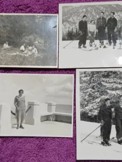 Set de 4 Fotografii, Parintii lui Geo Litarczek, parintele radiologiei romanesti, in excursie, Bucegi, 1930/1931/1935