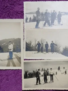 Set de 4 Fotografii, Parintii lui Geo Litarczek, parintele radiologiei romanesti, la schi in Bucegi, 1935-1937