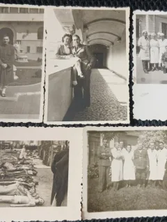 Set de 4 fotografii, personal medical civil si militar, al doilea razboi mondial+1 fotografie cu morti din razoi