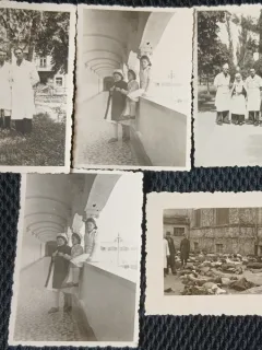 Set de 4 fotografii, personal medical civil si militar, al doilea razboi mondial+1 fotografie cu morti din razoi