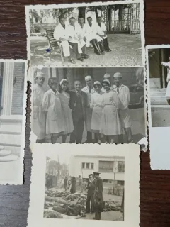 Set de 4 fotografii, personal medical civil si militar, al doilea razboi mondial+1 fotografie cu morti din razoi