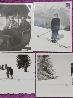 Set de 4 Fotografii, Stella, mama lui Geo Litarczek, parintele radiologiei romanesti, la schi la Predeal, 1935