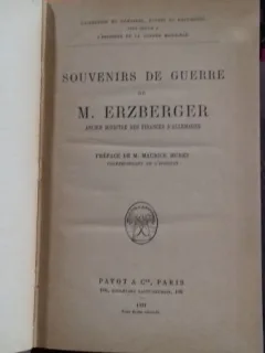 SOUVENIRS DE GUERRE - M. ERZBERGER