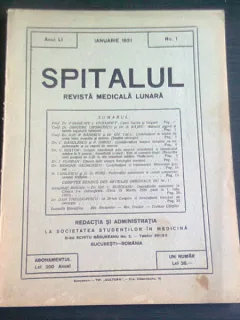 SPITALUL REVISTA MEDICALA NR. 1, IANUARIE 1931