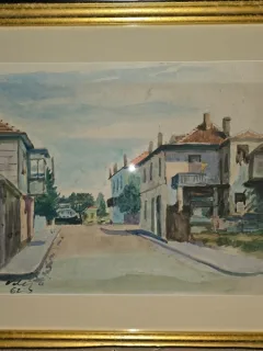 Tablou Vasile Velisaratu - Strada din Tulcea (acuarela)