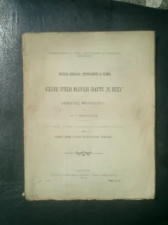 Studiu geologic, petrografic si chimic al regiunei cutelor masivului granitic de Susita in judtul Mehedinti - D. Ionescu-Bujor