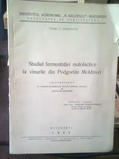 STUDIUL FERMENTATIEI MALOLACTICE LA VINURILE DIN PODGORIILE MOLDOVEI - TIRDEA C. CONSTANTIN