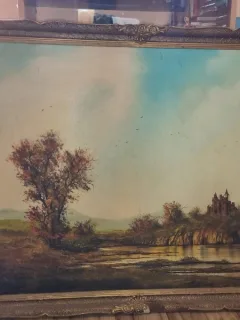 Tablou - Castel pe malul apei - Autor Necunoscut - Ulei pe pânză