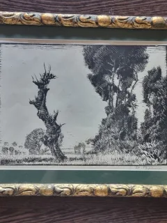 Tablou Stefan Popescu - Marginea satului (xilogravura)