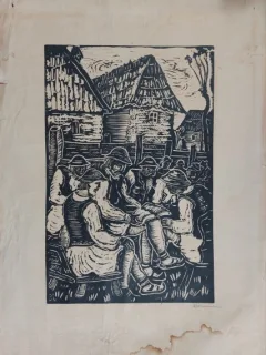 Tarani la sfat - Nicolae Brana - xilogravura