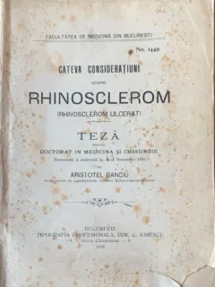 Teza doctorat in medicina si chirurgie, prezentata in 1915 - Aristotel Banciu