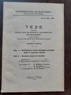 TEZE PREZENTATE FACULTATII DE STIINTE ALE UNIVERSITATII DIN BUCURESTI - VALERIA PASCAL  (CU DEDICATIE)