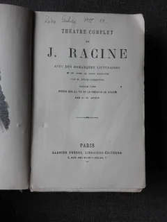 THETRE COMPLET DE J. RACINE, AVEC DES REMARQUES LITTERAIRES  (CARTE IN LIMBA FRANCEZA)