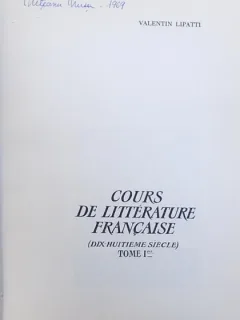 Valentin Lipatti, Cours de litterature francaise