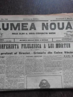 Ziarul Lumea Noua, ziar socialist,organ al P.S.D.-M.R.,Anul III, 795 duminica 2 martie 1897