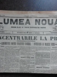 Ziarul Lumea Noua, ziar socialist,organ al P.S.D.-M.R.,Anul III,779 vineri 14 februaie 1897