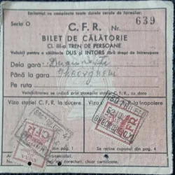 Bilet de calatorie CFR, clasa III-a, intoarcere de la Odihna statiunea Lacul Rosu, 1958