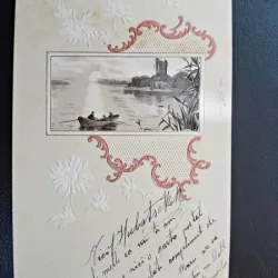 Carte postala cu plimbare pe lac si flori de colt, 1902