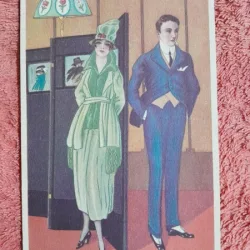 Carte postala, desen femeie si barbat, inceput de secol XX