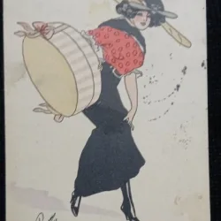 Carte Postala, Femeie cu palarie, desen, 1911