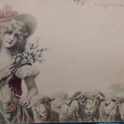 Carte postala, Fetita cu palarie si flori, 1902