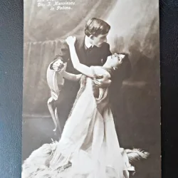 Carte postala, Francisca Rozan si I. Manolescu in Patima, inceput de secol XX