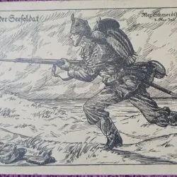 Carte postala, grafica, soldat pe front, 1916