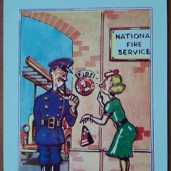 Carte postala, necirculata, desen pompier si femeie, perioada interbelica