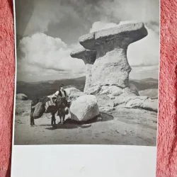 Fotografie, tanara cu magarusul la Babele, perioada interbelica